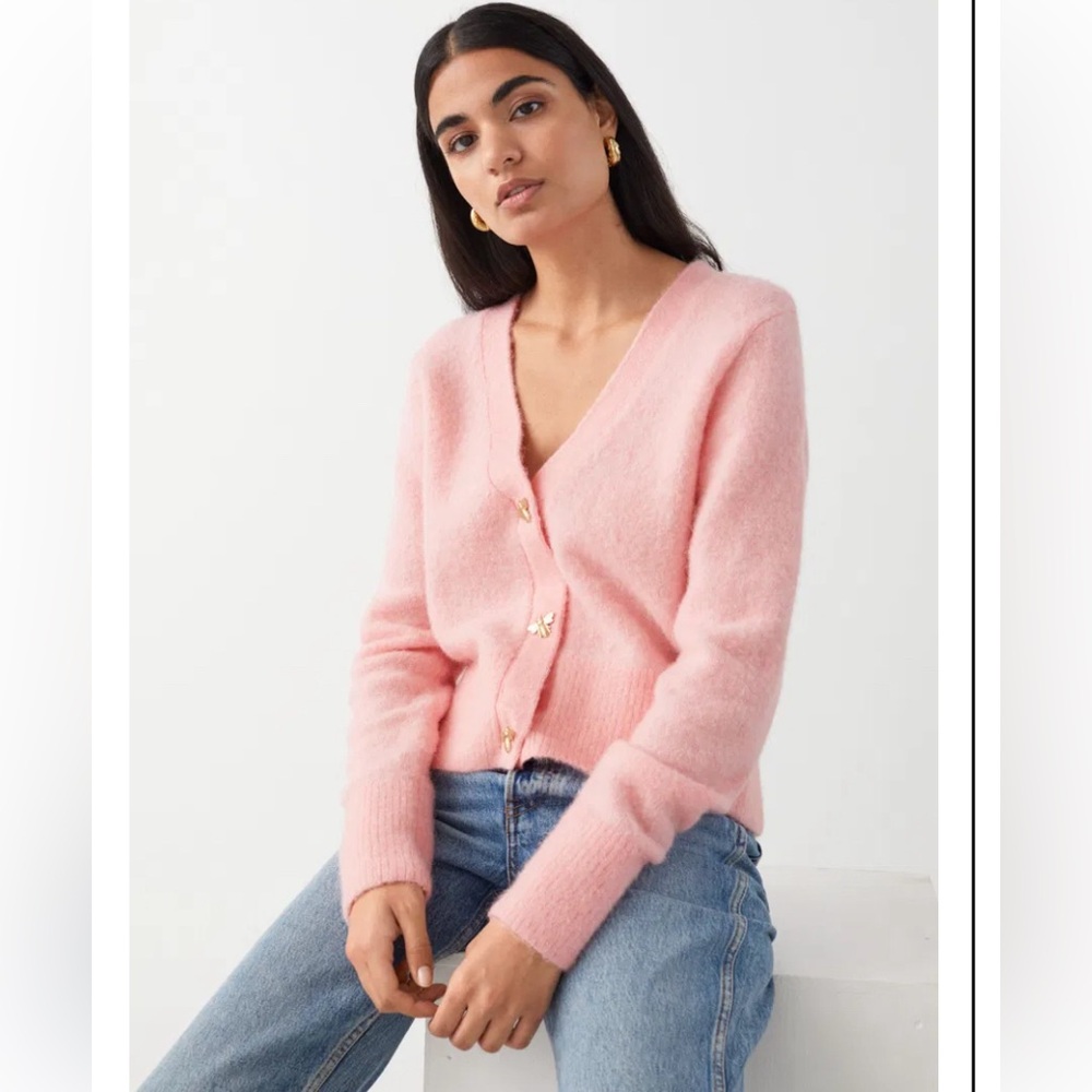 & Other Stories pink alpaca/wool bee button cardigan size large